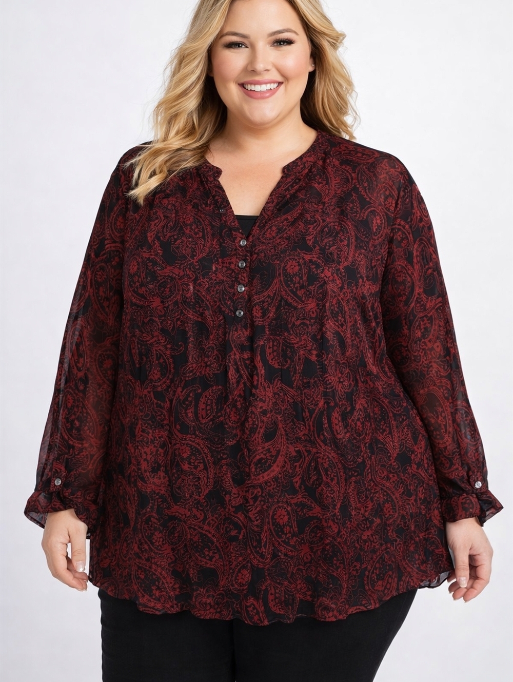 Ava & Grace Black and Red Paisley Blouse Sz 3X